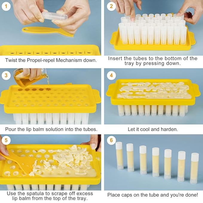 LotFancy Lip Balm Tubes with Filling Tray and Spatula, 50Pcs 5.5ml (3/16 Oz) Clear Lip Balm Containers with White Caps, BPA Free & Leak Free