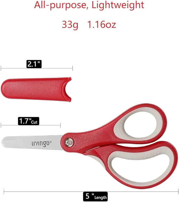 LIVINGO 5" Left and Right Handed Kids Scissors, Safety Blunt Sharp Stainless Steel Blade Scissors for Children School Teacher Use Crafting Cutting Paper, 3 Pack Assorted Colors