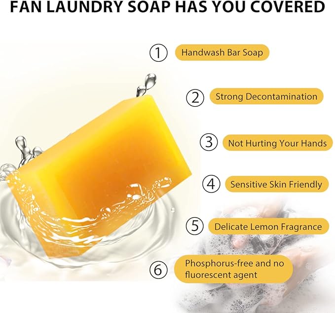 BEE & FLOWER Fan Laundry Soap Laundry Bar Soap for Clothes Underwear Washing (5.3 Oz x 5)