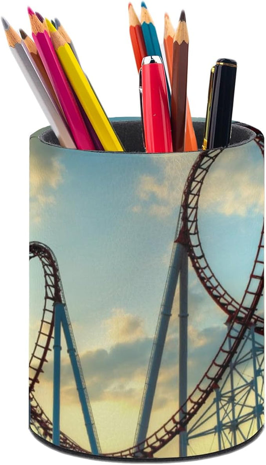 Roller Coaster Pen Holder Pencil Organizer Cute Pencil Cup Desk Decor Makeup Brush Holder PU Multifunctional Office Suppliesfor Home Classroom School