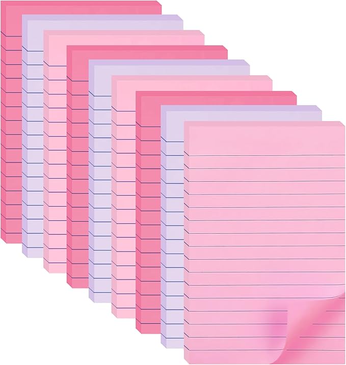 9 Pack Lined Sticky Notes 4X6 in Post Sticky Notes with Lines, Large Ruled Post Sticky Colorful Super Sticking Power Memo Pads Strong Adhesive (Pink Themed)