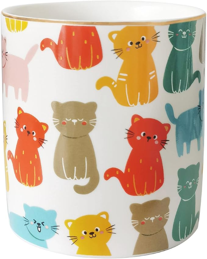 HANKOR Ceramic Pen Holder for Desk Cute Cat Pencil Cup Desk Organizer Makeup Brush Holder, White