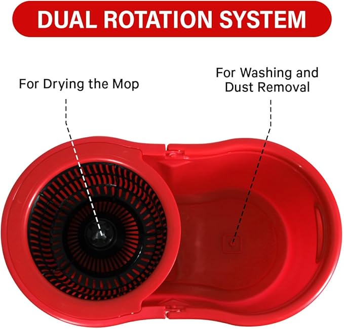 Pedal Spin Mop and 7LT Bucket Floor Cleaning System with 3 Extra Microfiber Mop Replacement Refills - Labor-Saving Foot Pressure Spin Mop with Adjustable Stainless Steel Handle for Floor Cleaning