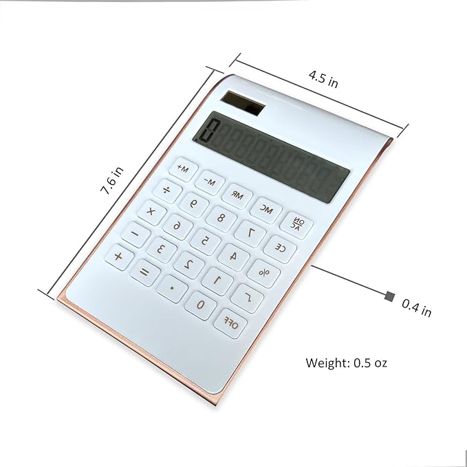 Solar Gold Calculator Standard Function Desktop Calculator LCD 10-Digit Desktop Calculator for Office, Home (Rosegold)