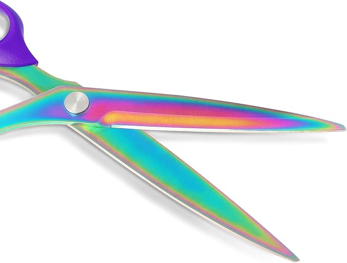 Fabric Scissors, Heavy Duty Titanium Plated Stainless Steel, Tailor Scissors for Cutting Fabrics and Leather, Purple, Set of 2 (26cm/21cm)