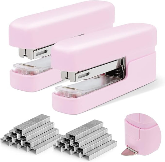 deli Stapler, Desktop Staplers with 1660 Staples and Integrated Staple Remover, 40 Sheet Capacity Office Stapler, 2 Pack, Pink