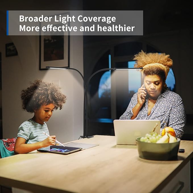 iZELL Desk Lamp, [2 LED Tube] Desk Lamps for Home Office with Clamp, Flexible Gooseneck LED Book Light, Easy Clip on Reading Lights for Bedrooms Beside Table Headboard College Dorm Bed Room - Black