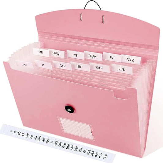 Pink Expandable File Folders, Expanding Receipt Organizer, Accordion Folder File Folders, Important Document Organizer, Accordion Folder for Office/School (Pink)