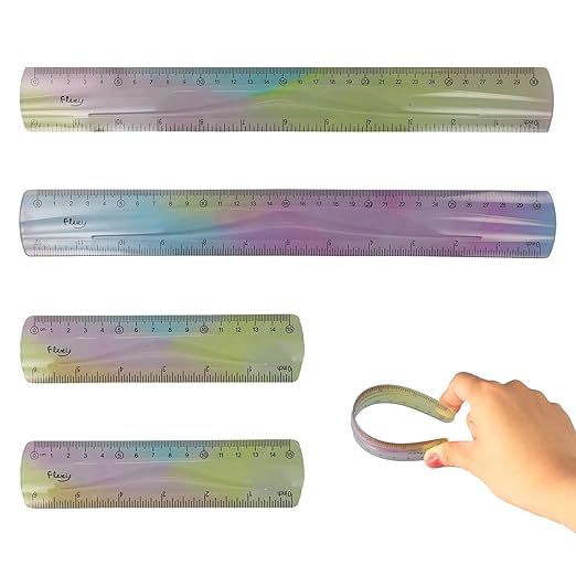 4 PCS Flexible Ruler Bendable Ruler,with Centimeters and Inches,Gradient Color Flexible Rulers,Suitable for Students,Schools (Color)