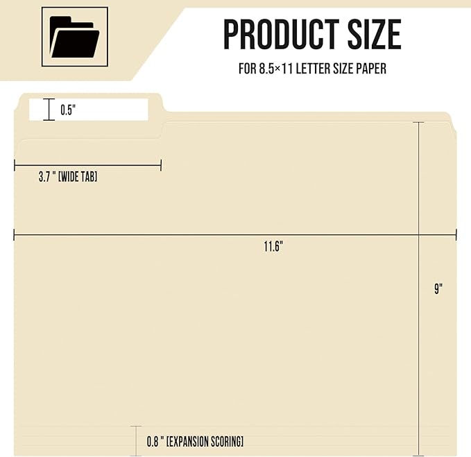 File Folders,IntoJoy 120 Pack Colored File Folder Letter Size, 1/3 Cut Tab Filing Folders for Office School Business File Document Organization,Manila