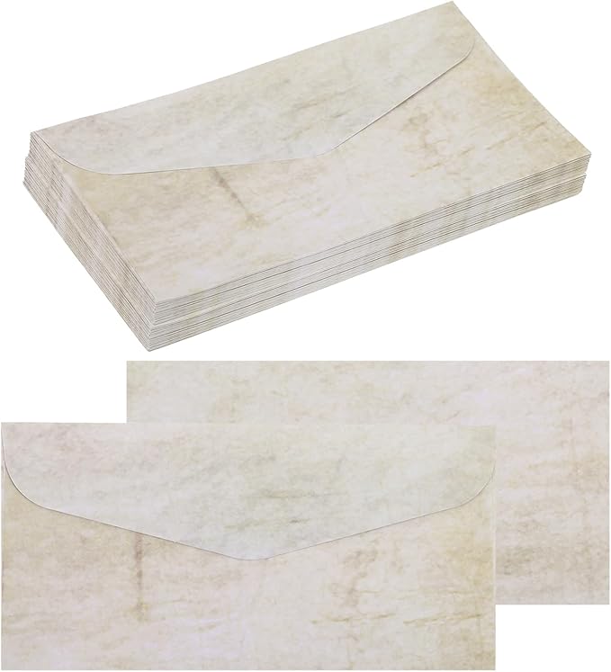 MECCANIXITY 48 Packs Envelopes Vintage Stationery Gray Black Lines Stationery Old Fashion Paper for Letter Writing, Invitations, Wedding-9 x 4 Inch