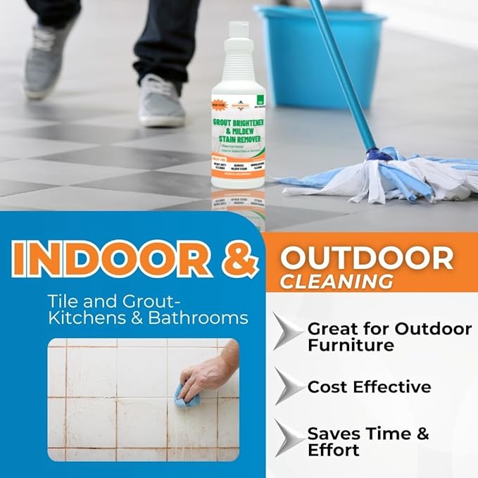Groutastic Mildew Stain Remover – Powerful Mold & Mildew Cleaner for Tile, Grout, Showers & Bathrooms – Removes Black Stains & Soap Scum – Fast Acting, Professional Strength Cleaner