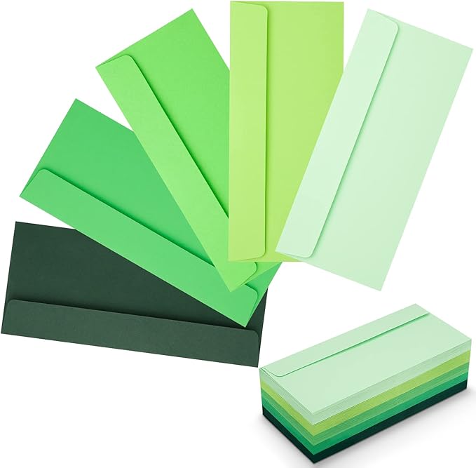 100 Pack Shade of Sage Green Envelopes #10 Business Envelopes Self adhesive 4-1/8 x 9-1/2 in Square Flap Mailing Envelopes for Office, Business Letterhead, Invoices, Personal Mailing, Letters