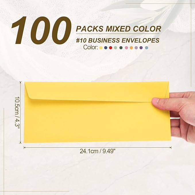 PATIKIL 100 Pack Mixed Color #10 Business Envelopes, Colored Self Seal Letter Size Envelopes for Business Mailing Office Checks Invitation, 4-1/8 x 9-1/2 Inches