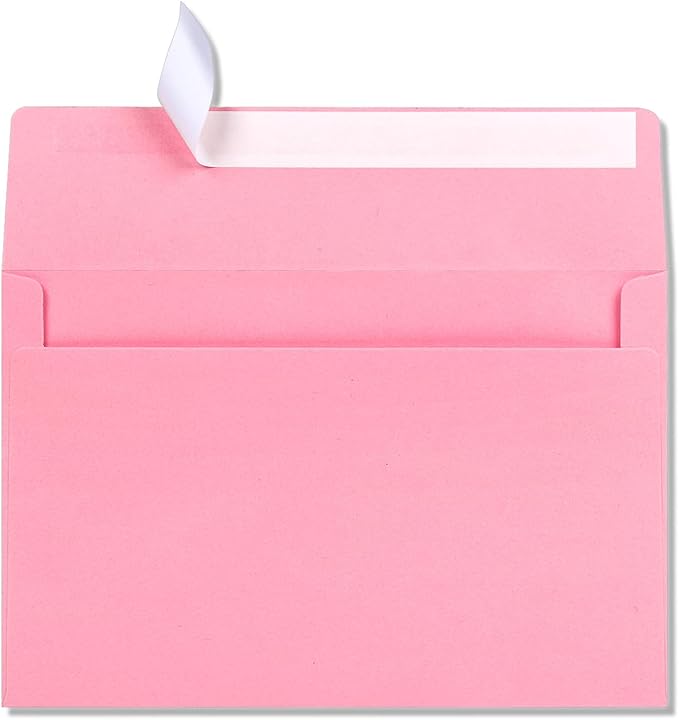 Pink A9 Blank Invitation Envelopes 50 Pack, 5-3/4 x 8-3/4 Inches Self Seal Envelopes - Ideal for Weddings, Business, RSVPs & Greeting Cards (Durable Finish)