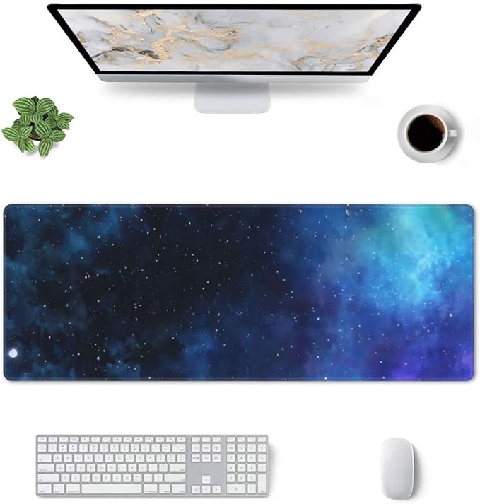 Gaming Mouse Pad, Large Non-Slip Rubber Base Mousepad, Keyboard Mouse Mat, Desk Pad with Stitched Edges, 31.5x11.8inch,Starry Sky