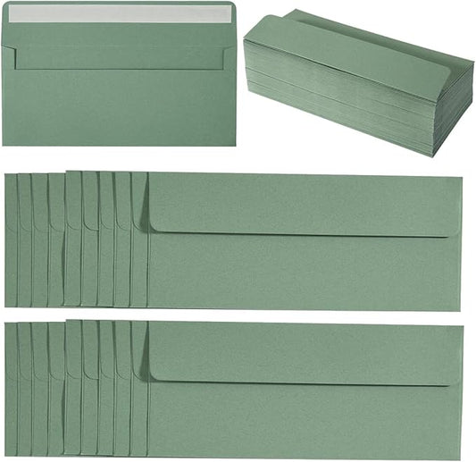 Wishop 100 Pack Sage-Green #10 Business Envelopes Self Seal Standard Envelopes for Office Checks, Business, Letter Mailing Invoices, 4.13 x 9.49 Inches (100)