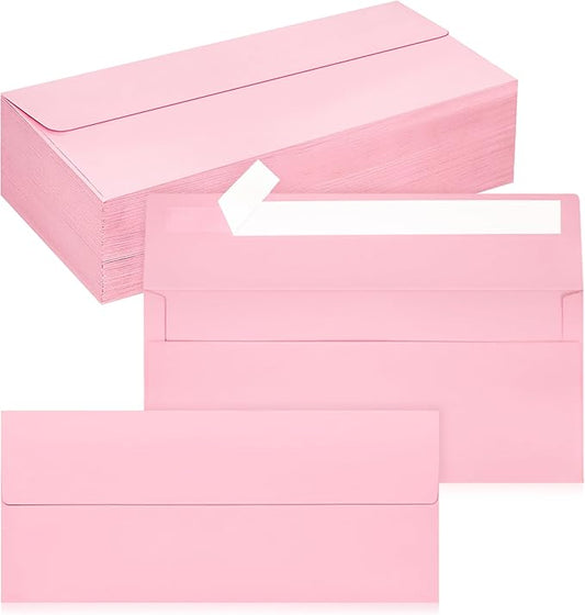 100 Pack #10 Business Envelopes, Self Seal Standard Pink Envelopes for Secure Business & Legal Mailing, Office, Checks, Letter, Invoices, 4 1/8 x 9 1/2 Inches