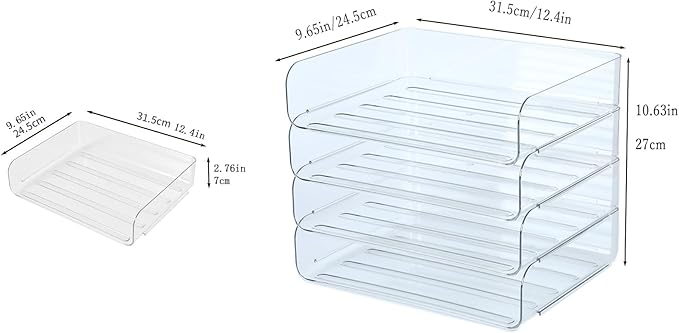 4 Tier Stackable A4 Paper Trays, Office Desk File Holder, Tidy File Document Letter Book Paper Organizer (4 Tiers,Clear)