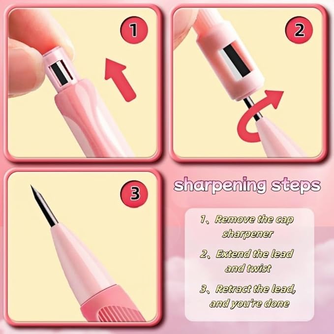 Handwriting thick mechanical pencils with grip: 2.0MM HB Pencil for kids with 14 leads (2 pack red&green)