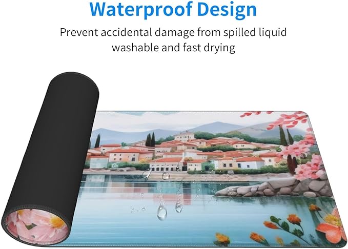 Gaming Mouse Pad, Large Non-Slip Rubber Base Mousepad, Keyboard Mouse Mat, Desk Pad with Stitched Edges, 31.5x11.8inch, Laker Town