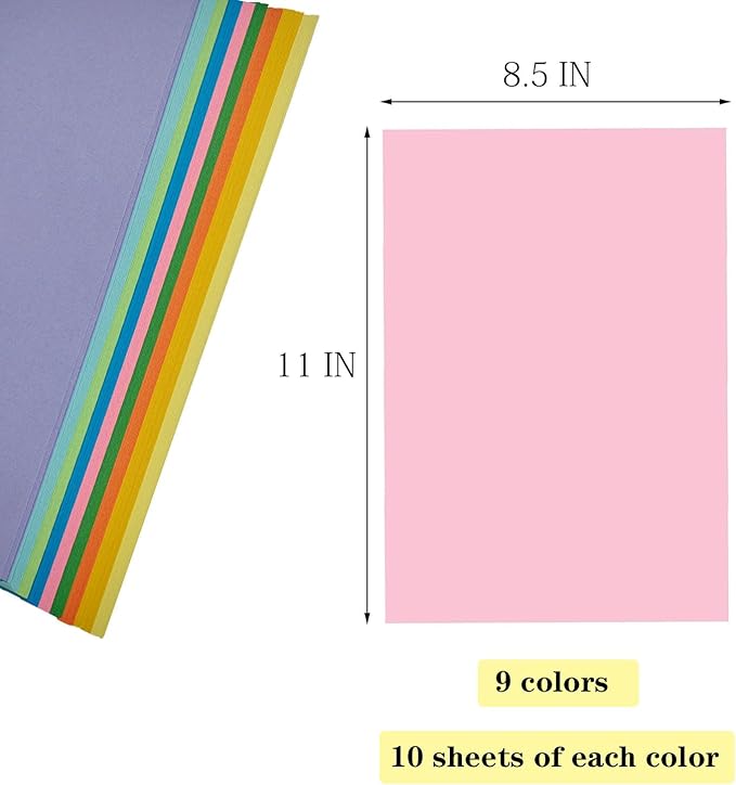 Colored Copy Paper 8.5 x 11 Printer Paper, 90 Sheets Colorful Paper Letter Size, Brightness Rainbow Color Paper for Arts Crafts DIY Origami School Office Supplies(90 Sheets)
