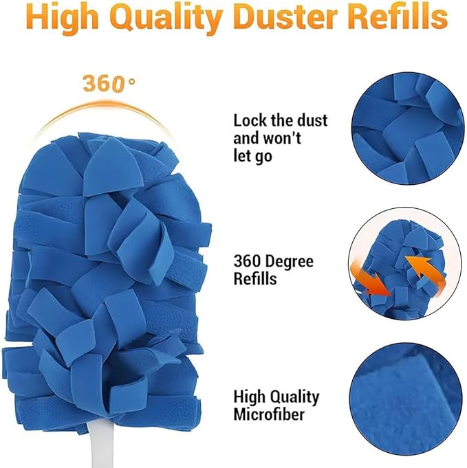 360° Electrostatic Duster Refills — The Sustainable Choice for a Dust-Free Home, Washable Reusable Duster Pads with Microfibers, Heavy Duty Dusters for Cleaning (Handle Only (1 Pc))