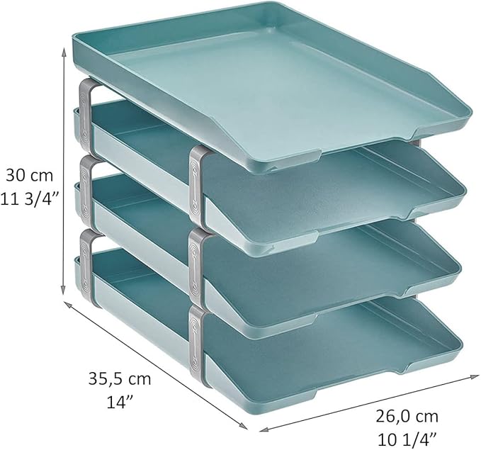 Acrimet Traditional 4 Tier Letter Tray, Front Load Design, A4 Letter Size, Desktop Organizer (Plastic) (Solid Green Color)
