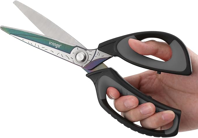 LIVINGO Heavy Duty Industrial Scissors: 10" Utility Stainless Steel Sharp Scissors all Purpose Premium Titanium Coating Forged Shop Shears for Household Pruning, Gardening, Construction, Black & Grey