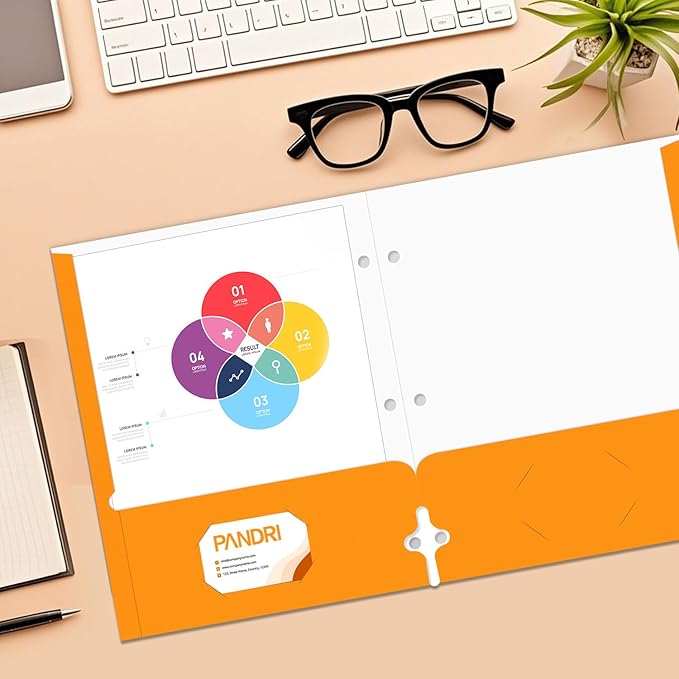 Two Pocket Portfolio Folders, PANDRI 60 Pack 3 Hole Punched 2 Pocket Folders for 3 Ring Binder, Letter Size Paper File Folder for School Office Home Business, Orange