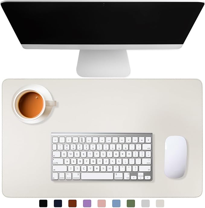 Beige Desk Mat, 47.2" x 17" PU Leather Large Mouse Pad, Non-Slip Office Desk Pad, Computer Desk Pads