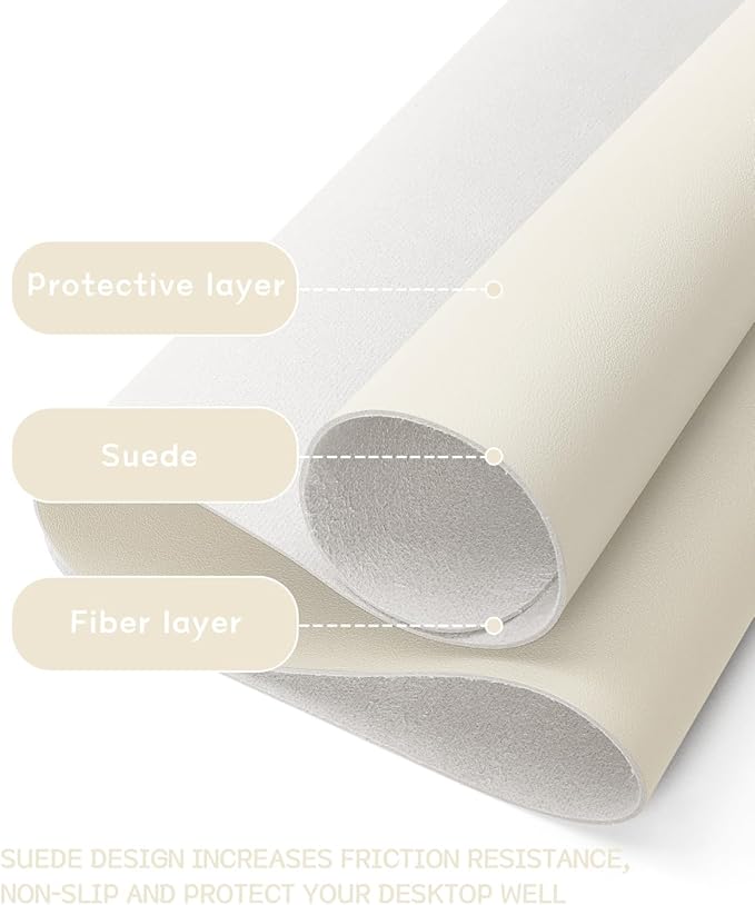 YSAGi Non-Slip Leather Desk Pad, Desk Matt for Desktop, Waterproof Laptop Computer Keyboard Mat, Table Protector Blotter Mat, Large Mouse Pad for Office/Work/Home/Decor(Cream, 35.4" x 17")