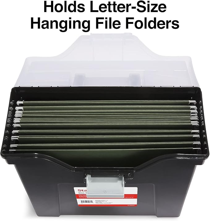 STAPLES Slim Portable File Tote, Letter Size, Black