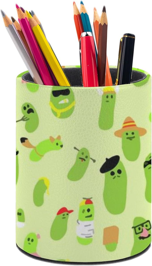 Cute Pickles Pen Holder Pencil Organizer Cute Pencil Cup Desk Decor Makeup Brush Holder PU Multifunctional Office Suppliesfor Home Classroom School
