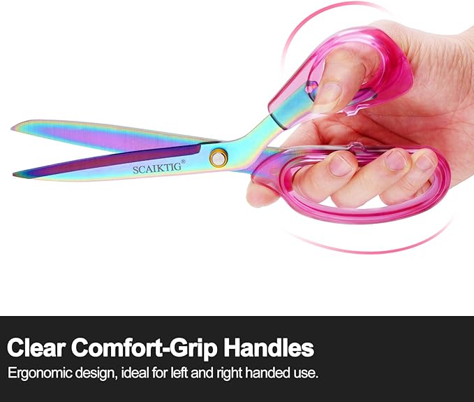 Acrylic Scissors Set, Office Scissors for Desk Heavy Duty, Pink Clear Comfort-Grip Handles and Titanium Coated Blades, Sharp Scissors all Purpose for Sewing, Art, Craft, School, Home Supplies