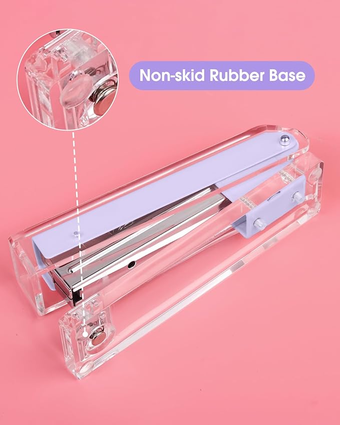 Honagu Clear Acrylic Stapler, Desktop Stapler, Office Stapler, Elegant Modern Desk Accessory for The Desk at Home, Office, or School（Purple）