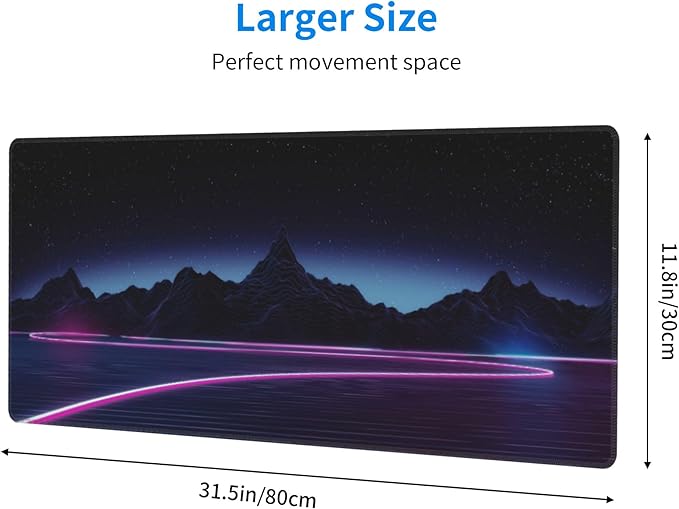 Neon Star Mountains Large Mouse Pad, Gaming Desk Mat, XL Keyboard Desk Pad Mat for Desktop, 31.5"x11.8" Non-Slip Base Big Mousepad with Stitched Edges