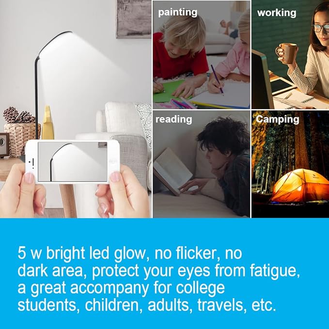 DEEPLITE LED Desk Lamp with Flexible Gooseneck 3 Level Brightness, Battery Operated Table Lamp 5W Touch Control, Compact Portable lamp for Dorm Study Office Bedroom, Eye-Caring and Energy Saving