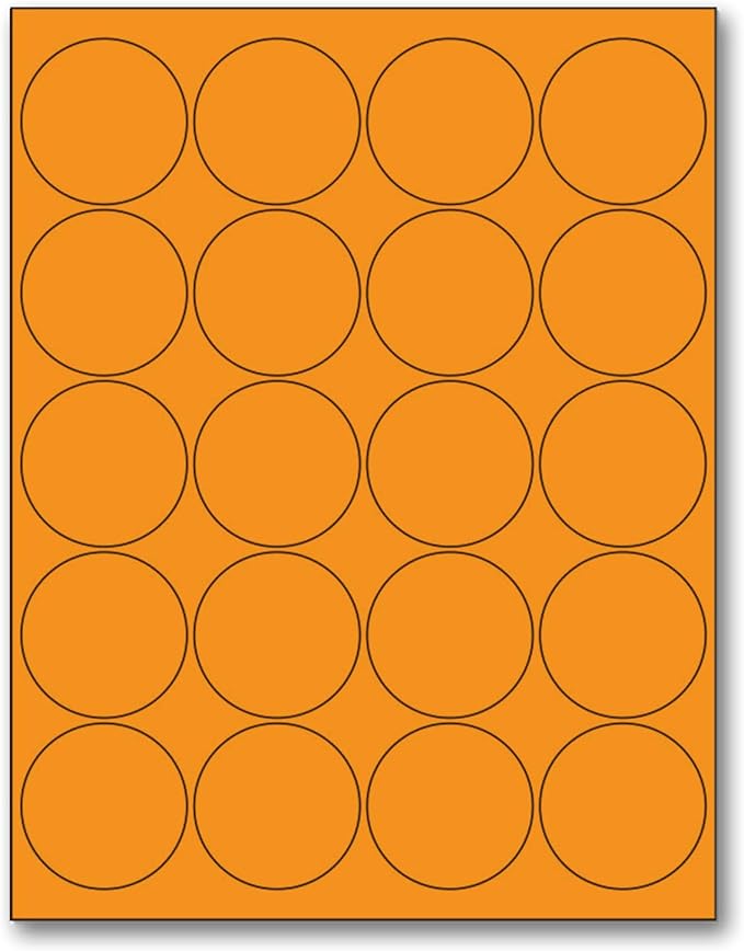 NextDayLabels - 8-1/2 x 11" Neon Color High Light Fluorescent Labels for Laser & Inkjet Printer (Orange Fluorescent, 2" Round - 20 Per Page | 500 Labels)