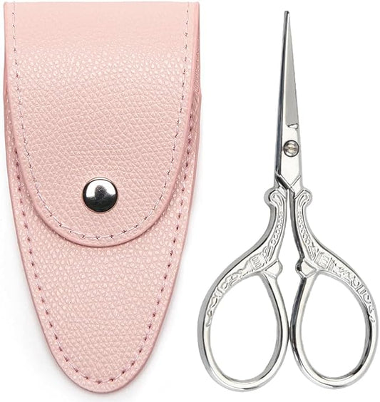 3.6 inch Small precision scissors sharp Stainless steel Tip classic scissors with sheath cover DIY tool for Needlework Beard Mustache Office Craft Household Everyday Use color silver