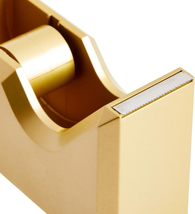 2 Piece Matte Gold Stapler and Tape Dispenser Set for Home Office Decor, Classroom Supplies, Desk Accessories for Dorm Room, Students, Teachers, Office Organization