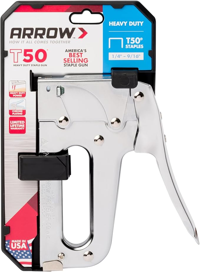 Arrow T50 Heavy Duty Staple Gun for Upholstery, Wood, Crafts, DIY and Professional Uses, Manual Stapler Uses 1/4”, 5/16”, 3/8", 1/2", or 9/16” Staples (Pack of 4)