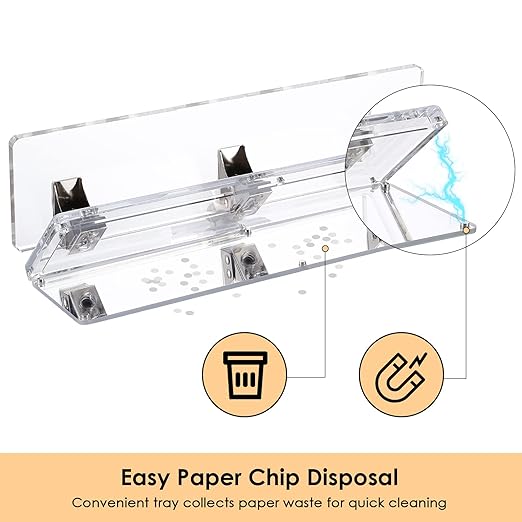 Acrylic and Silver Standard 3 Hole Punch,10 Sheet Capacity, Desktop Hole Puncher 3 Ring, Office Desktop Accessory, Clear/(Silver)