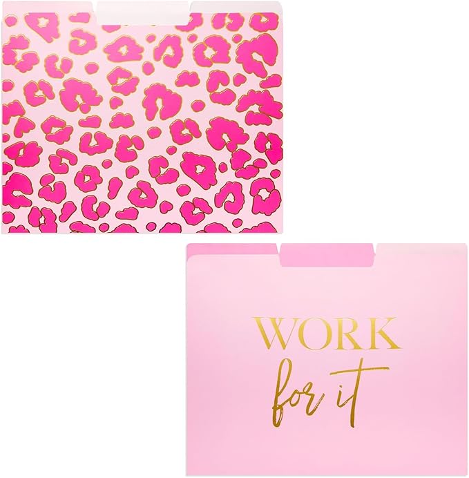Paper Junkie Decorative File Folders - Stylish Organization & Pink File Folders - Gold Foil Leopard Prints & Office Accessories - Durable Cardstock & Office Supplies - 9.5 x 11.5 in - Pack of 12