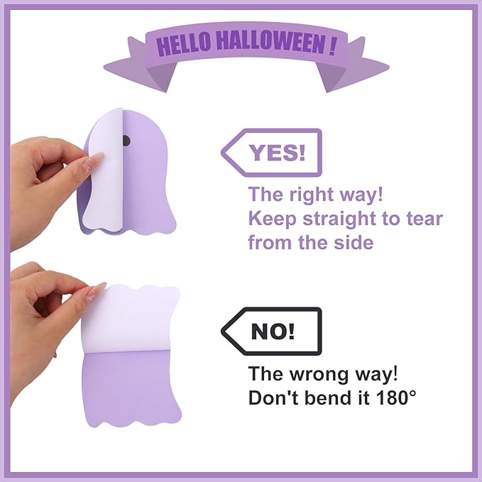 1200Pcs Halloween Sticky Notes 3 x 3.4 Inch Pink Purple White Ghost Shaped Self Adhesive Notepads Removable Memo Pads for School Home Office Classroom Supplies