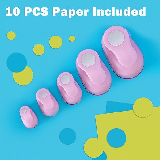 Circle Punch Paper Hole Punches Set - 5 Pack Round Paper Punches, Handmade Scrapbook Puncher for Paper Craft, Cardstock,Gift Wrapping,Greeting Cards (2In/1.5In/1In/0.6In/0.3In) (10 Papers Included)