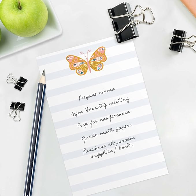 Folk Butterfly Sticky Note Pad Assortment/Set of 5 Pastel Note Pads / 4" x 6" Whimsical Sticky Note Pads / 50 Sheets Per Pad/Made in USA