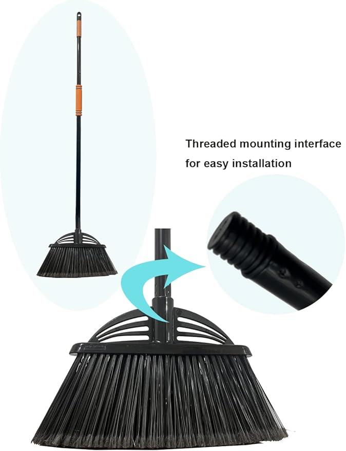 Xifando Four-Section Rod Long-Handled Broom,Heavy-Duty Broom, Angle Broom for Outdoor/Indoor（Black+Blue）