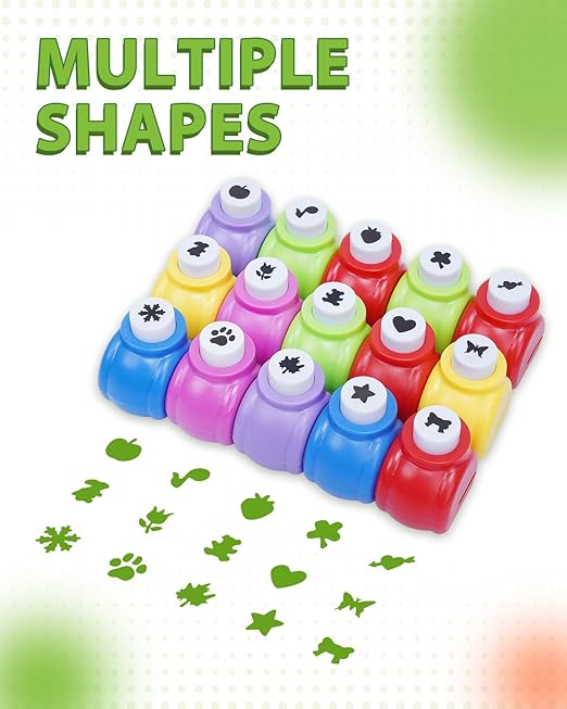 UCEC 15PCS Craft Shape Hole Punch Shapes, Kids Paper Punches for Crafting Nail Art Thanksgiving Christmas Scrapbooking, Mini Hole Puncher Maple Leaf Heart Star Snowflake Strawberry Paw Print Shape