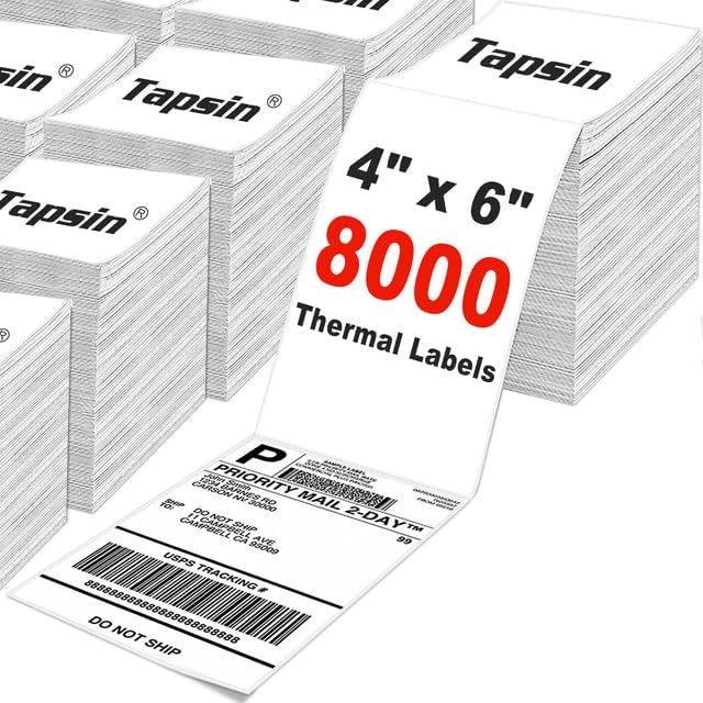 Thermal Labels, 4x6 Shipping Labels Pack of 8000 Perforated Shipping Label Papers, FanFold Thermal Printer Labels, Sticker Labels to Write on, Permanent Strong Adhesive, Commercial Grade
